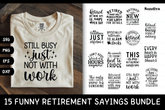15 Funny Retirement Quote SVG Bundle for Graphics and Crafts