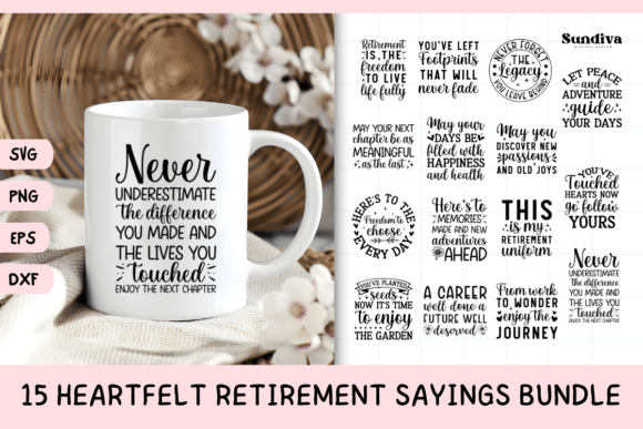 15 Heartfelt Retirement Quote SVG Bundle for Crafts & Graphics